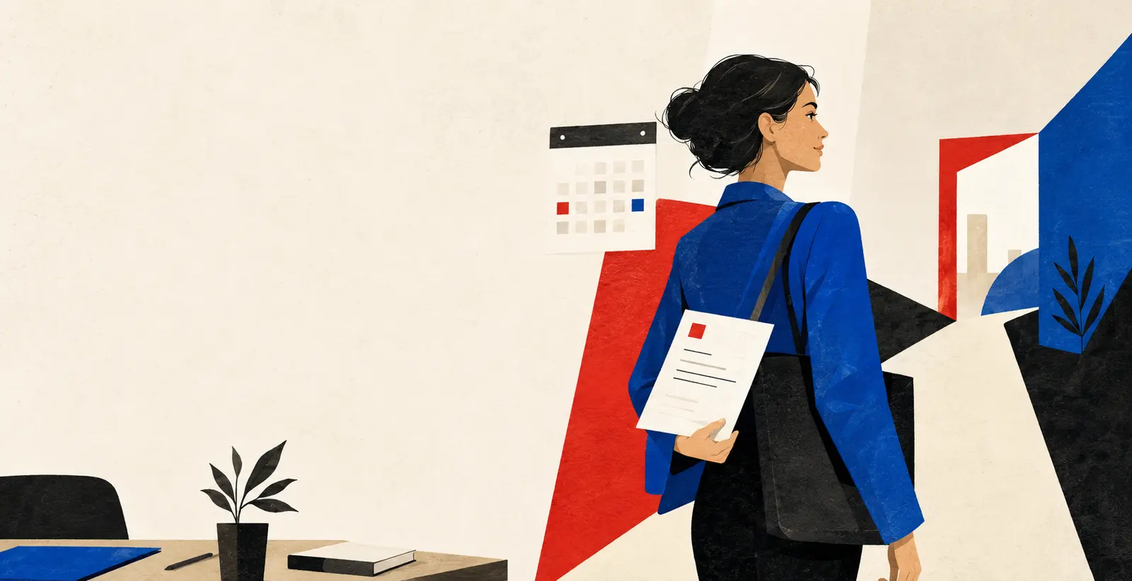 Persona saliendo de una oficina con una carta laboral en la mano